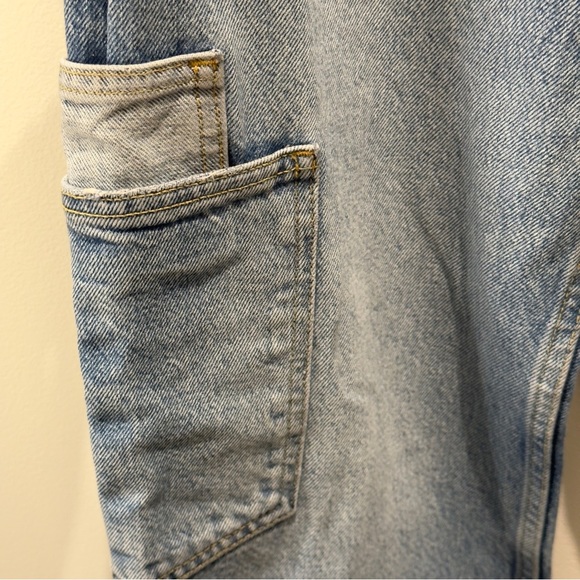 Zara- Wide Leg Blue Cargo Denim Jeans Size 0 - Picture 2 of 7